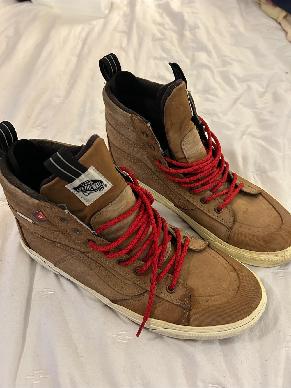 Vans Men’s SK8 Brown High-Top Skate Shoes with Red Laces